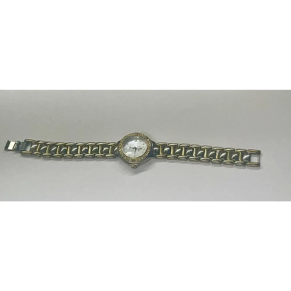 Lucien Piccard Ladies Quartz Watch MOP Dial Crystal Bezel Gold Tone Bracelet